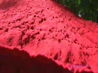 Um vermelho vestido ninfa em o parque ação 3
