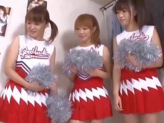 Three big tits japanese cheerleaders sharing prick